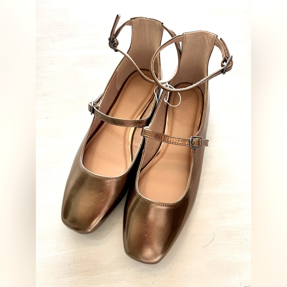 Old Navy Women’s Double-Strap Bronze Faux Leather Mary Jane Flats size 9 NWT